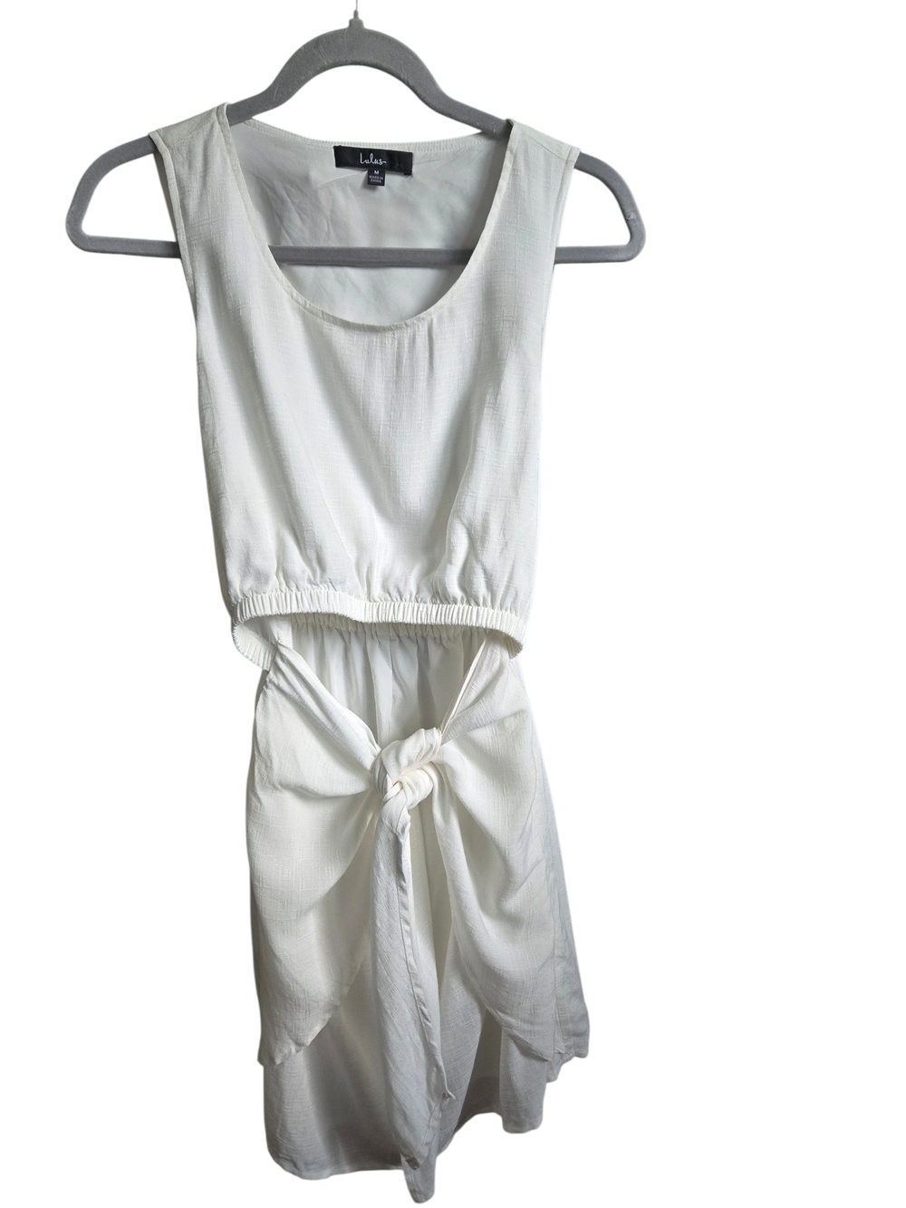 LULUS Neighborhood Cutie White Cutout Tie Front Dress Medium Linen Blend Boho